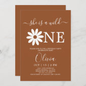 Boho Daisy 1e verjaardag Uitnodiging (Voorkant / Achterkant)