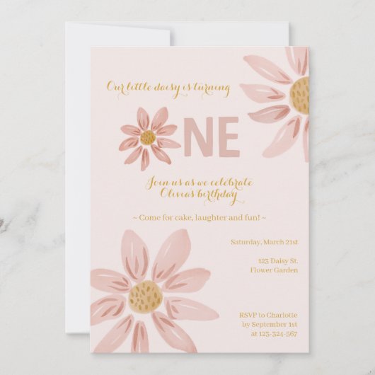 Boho Daisy 1e verjaardag uitnodiging voor meisjes (Voorkant)