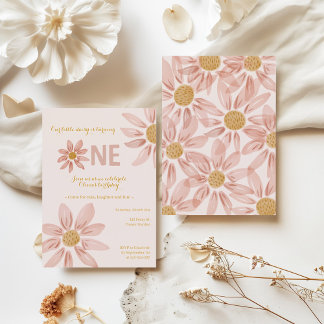 Boho Daisy 1e verjaardag uitnodiging voor meisjes
