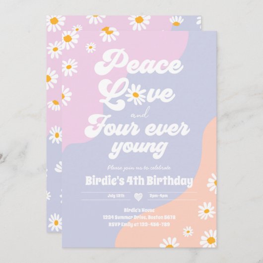 Boho Daisy 4e verjaardag van de vredesliefde vier Kaart (Voorkant / Achterkant)