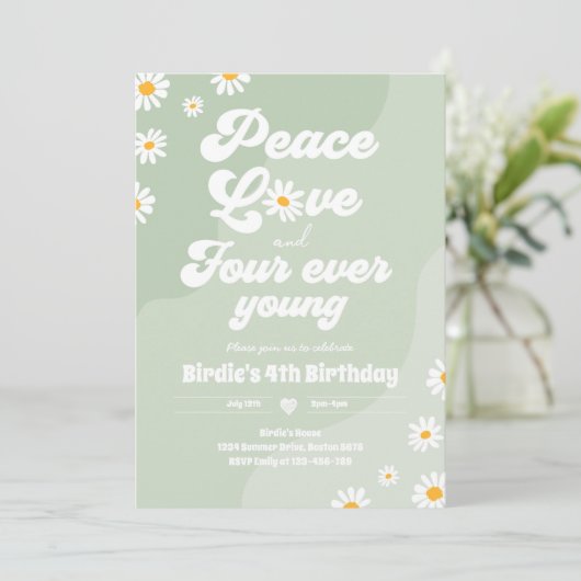 Boho Daisy 4e verjaardag van de vredesliefde vier  Kaart (Staand voorkant)