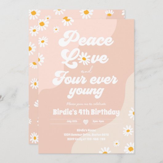 Boho Daisy 4e verjaardag van de vredesliefde vier Kaart (Voorkant / Achterkant)