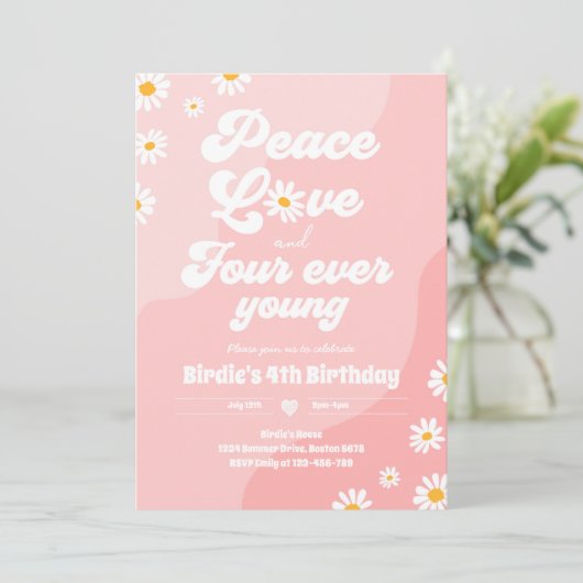 Boho Daisy 4e verjaardag van de vredesliefde vier Kaart (Staand voorkant)