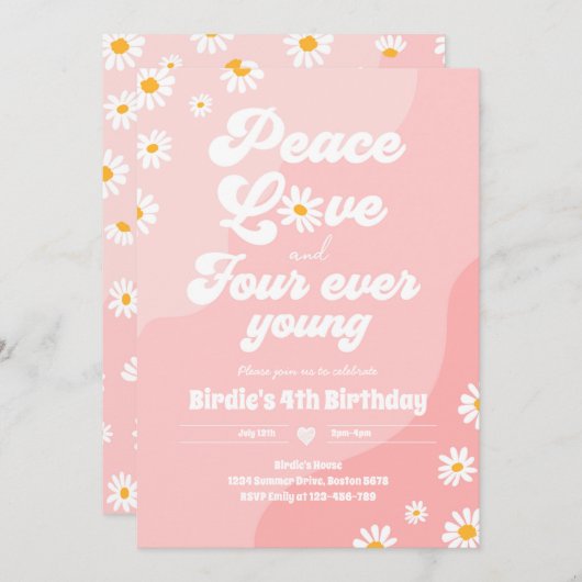 Boho Daisy 4e verjaardag van de vredesliefde vier Kaart (Voorkant / Achterkant)