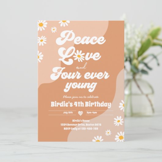 Boho Daisy 4e Verjaardag Vrede Liefde Vier Ooit Jo Kaart (Staand voorkant)