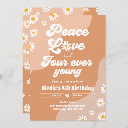 Boho Daisy 4e Verjaardag Vrede Liefde Vier Ooit Jo Kaart (Voorkant / Achterkant)