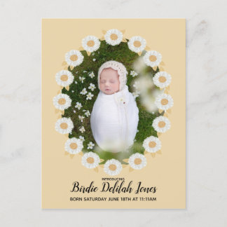 Boho Daisy Baby Girl Birth Notice Aankondigingskaart