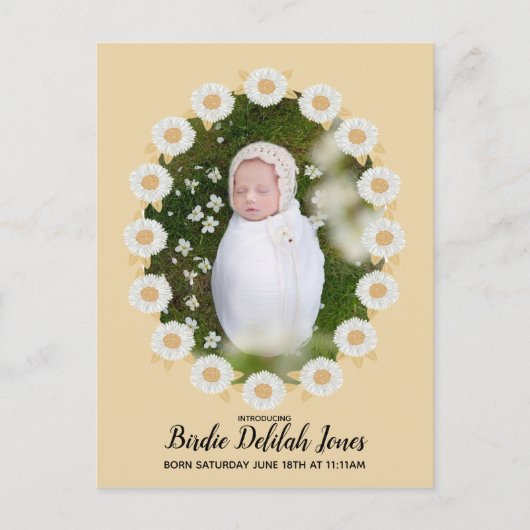 Boho Daisy Baby Girl Birth Notice Aankondigingskaart (Voorkant)