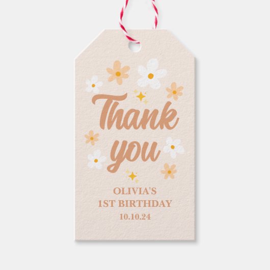 Boho Daisy Bedankt Feestje Cadeaulabel (Voorkant)