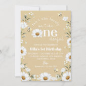 Boho Daisy Bee 1e Verjaardag uitnodiging (Voorkant)