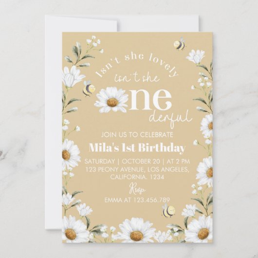 Boho Daisy Bee 1e Verjaardag uitnodiging (Voorkant)