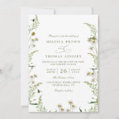 Boho Daisy Beidge Wilde Bloem QR Code Bruiloft Kaart (Voorkant)