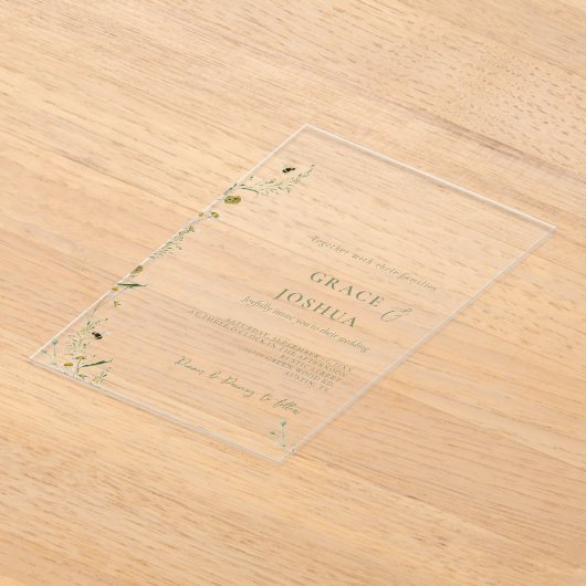 Boho Daisy Beidge Wildflower bruiloft Acryl Uitnodigingen (Laagn)