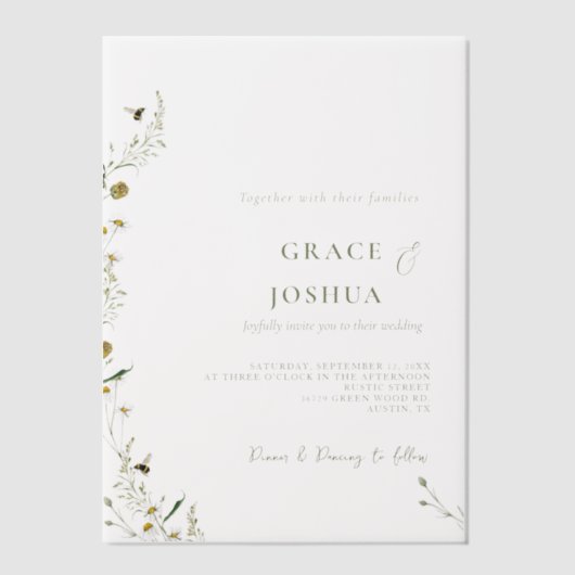 Boho Daisy Beidge Wildflower bruiloft Vellum Uitnodigingen (Voorkant)