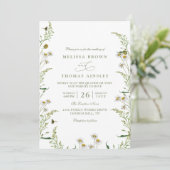 Boho Daisy Beidge Wildflower QR Code Wedding Kaart (Staand voorkant)