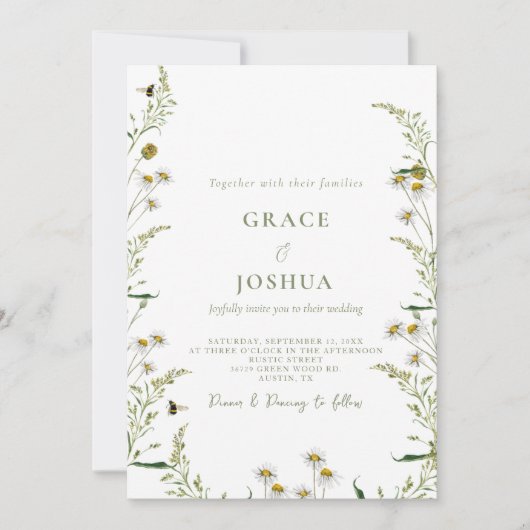 Boho Daisy Beidge Wildflower Uitnodiging (Voorkant)