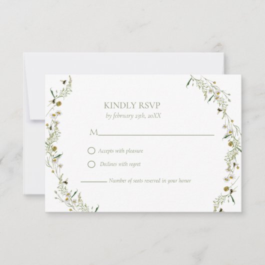 Boho Daisy Beidge Wildflower Wedding RSVP Kaartje (Voorkant)