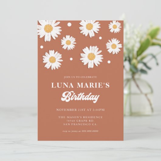 Boho Daisy Birthday Invitations Kaart (Staand voorkant)