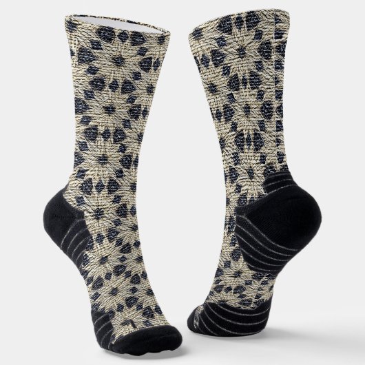 Boho Daisy blauw patroon namaak jute Sokken (Gebogen)
