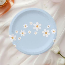 boho Daisy blauwe Baby Shower Papieren Borden Bordje