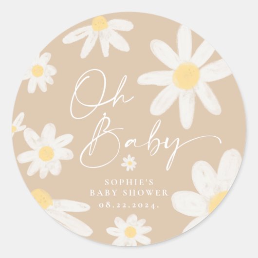 Boho Daisy Bloem Ronde Sticker (Voorkant)