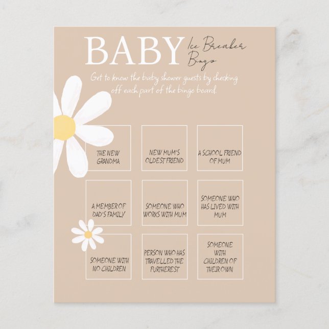 Boho Daisy Bloemen Baby ijsbreker Bingogame (Voorkant)