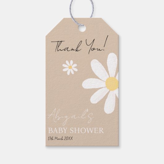 Boho Daisy Bloemen Baby shower Cadeaulabel (Voorkant)