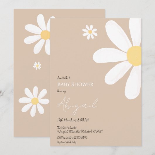 Boho Daisy Bloemen Baby shower Kaart (Voorkant / Achterkant)