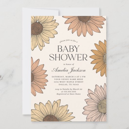 Boho Daisy Bloemen Baby shower Kaart (Voorkant)