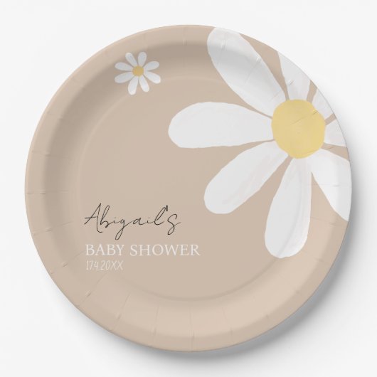 Boho Daisy Bloemen Baby shower Papieren Bordje (Voorkant)