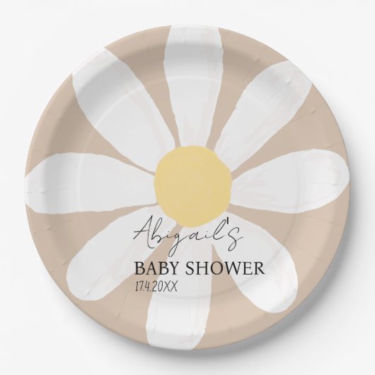 Boho Daisy Bloemen Baby shower Papieren Bordje (Voorkant)