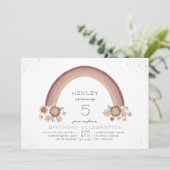 Boho Daisy Bloemen Regenboog Roze Verjaardag Kaart (Staand voorkant)