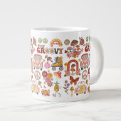 Boho Daisy Bloemen Retro Groovy Bloemen ontwerp Grote Koffiekop (Voorkant rechts)