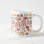 Boho Daisy Bloemen Retro Groovy Bloemen ontwerp Grote Koffiekop (Rechts)