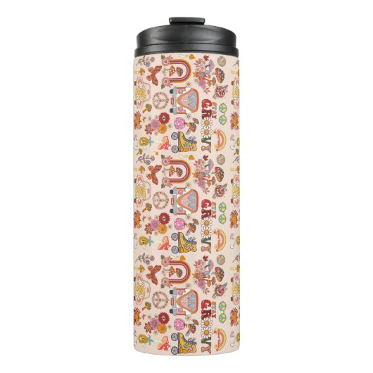 Boho Daisy Bloemen Retro Groovy Bloemen ontwerp Thermosbeker (Voorkant)