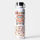 Boho Daisy Bloemen Retro Groovy Bloemen ontwerp Waterfles (Achterkant)