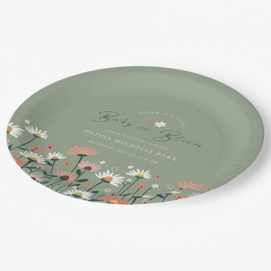 Boho Daisy Bloemensalie Groene Baby in Bloomdouche Papieren Bordje (Gekanteld)