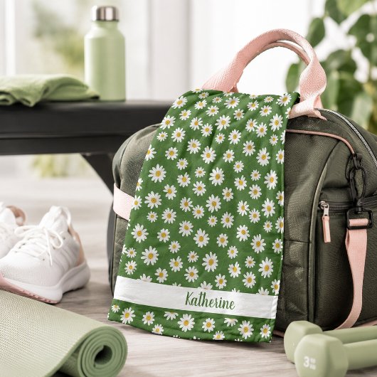Boho Daisy Bloemmotief Groen Naam Sport Handdoek