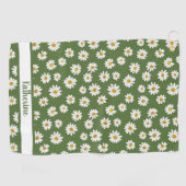 Boho Daisy Bloemmotief Groene Naam Golfhanddoek (Horizontaal)