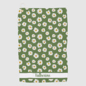 Boho Daisy Bloemmotief Groene Naam Golfhanddoek (Voorkant)