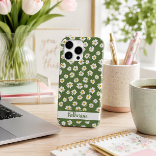 Boho Daisy Bloemmotief Groene Naam iPhone 16 Pro Max Hoesje