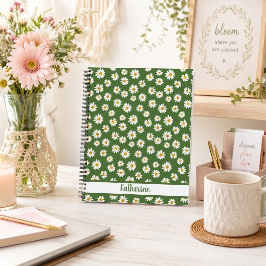 Boho Daisy Bloemmotief Groene Naam Notitieboek