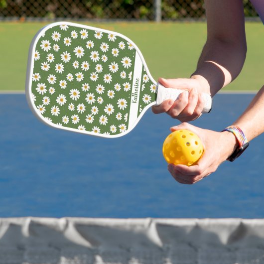 Boho Daisy Bloemmotief Groene Naam Pickleball Paddle (Insitu)
