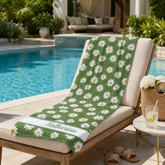 Boho Daisy Bloemmotief Groene Naam  Strandlaken