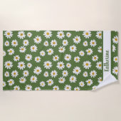 Boho Daisy Bloemmotief Groene Naam  Strandlaken (Voorkant)