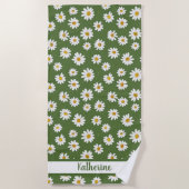Boho Daisy Bloemmotief Groene Naam  Strandlaken (Voorkant)