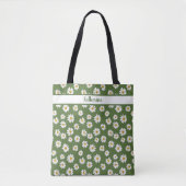 Boho Daisy Bloemmotief Groene Naam Tote Bag (Voorkant)