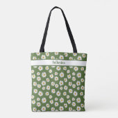Boho Daisy Bloemmotief Groene Naam Tote Bag (Achterkant)