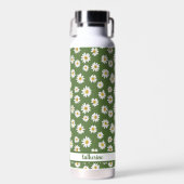 Boho Daisy Bloemmotief Groene Naam Waterfles (Voorkant)