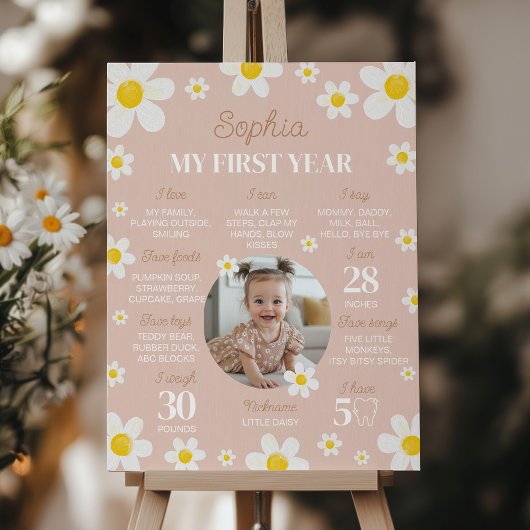 Boho Daisy Bloom Eerste jaar Fotomijlpaal Poster